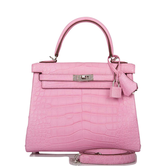 Hermes Bubblegum 5P Matte Alligator Retourne Kelly 25cm Palladium Hardware