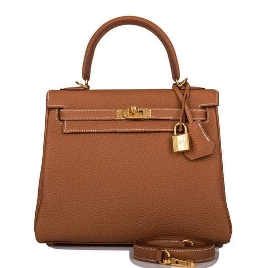 Hermes Gold Togo Retourne Kelly 25cm Gold Hardware